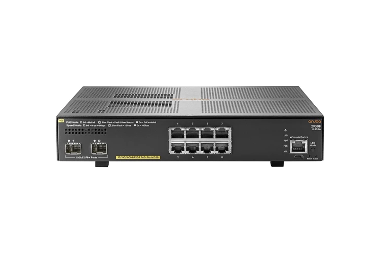 HPE Aruba 2930F Series Switch, 8 10/100/1000 PoE+ ports, 2 x 10G SFP+ Uplinks, Refurbished, JL258A HPE Aruba 2930F Series Switch, 8 10/100/1000 PoE+ ports, 2 x 10G SFP+ Uplinks, Refurbished, JL258A
