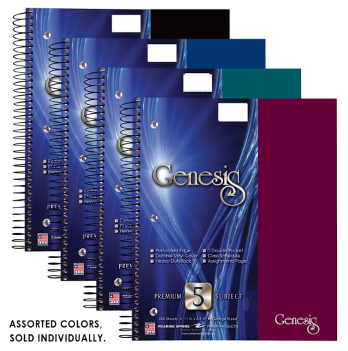 Genesis Five Subject College Ruled Notebook - Assorted