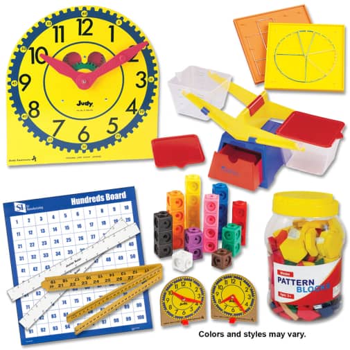 Saxon Math Manipulative Kit 1 (Wooden Pattern Block Upgrade, Judy Clock, Optional Items)