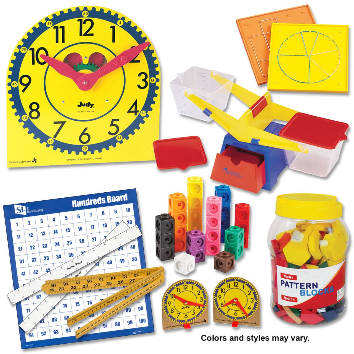 Saxon Math Manipulative Kit 1 (Wooden Pattern Block Upgrade, Judy Clock, Optional Items)