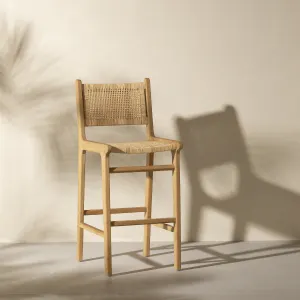 Rattan and Teak Wood Bar Stool