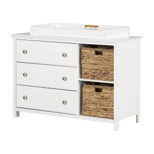 Changing table with removable rim, drawers, and open storage