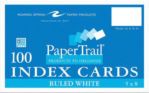 White Ruled Index Cards 5" x 8" 100 cards/pack