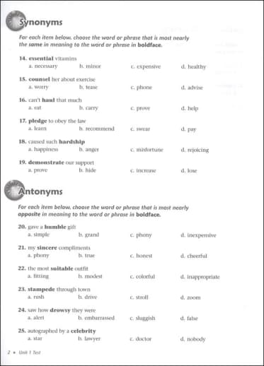 Vocabulary Workshop Enriched Test Booklet Form B Grade 4 (orange)
