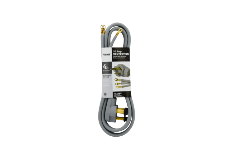 4Ft 10/3 Dryer Cord – 3-Prong, 30 Amp, 7500W, Gray