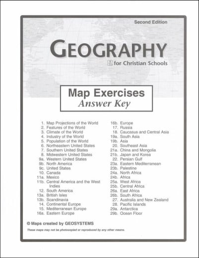 BJU Press Geography Map Exercises Answer Key