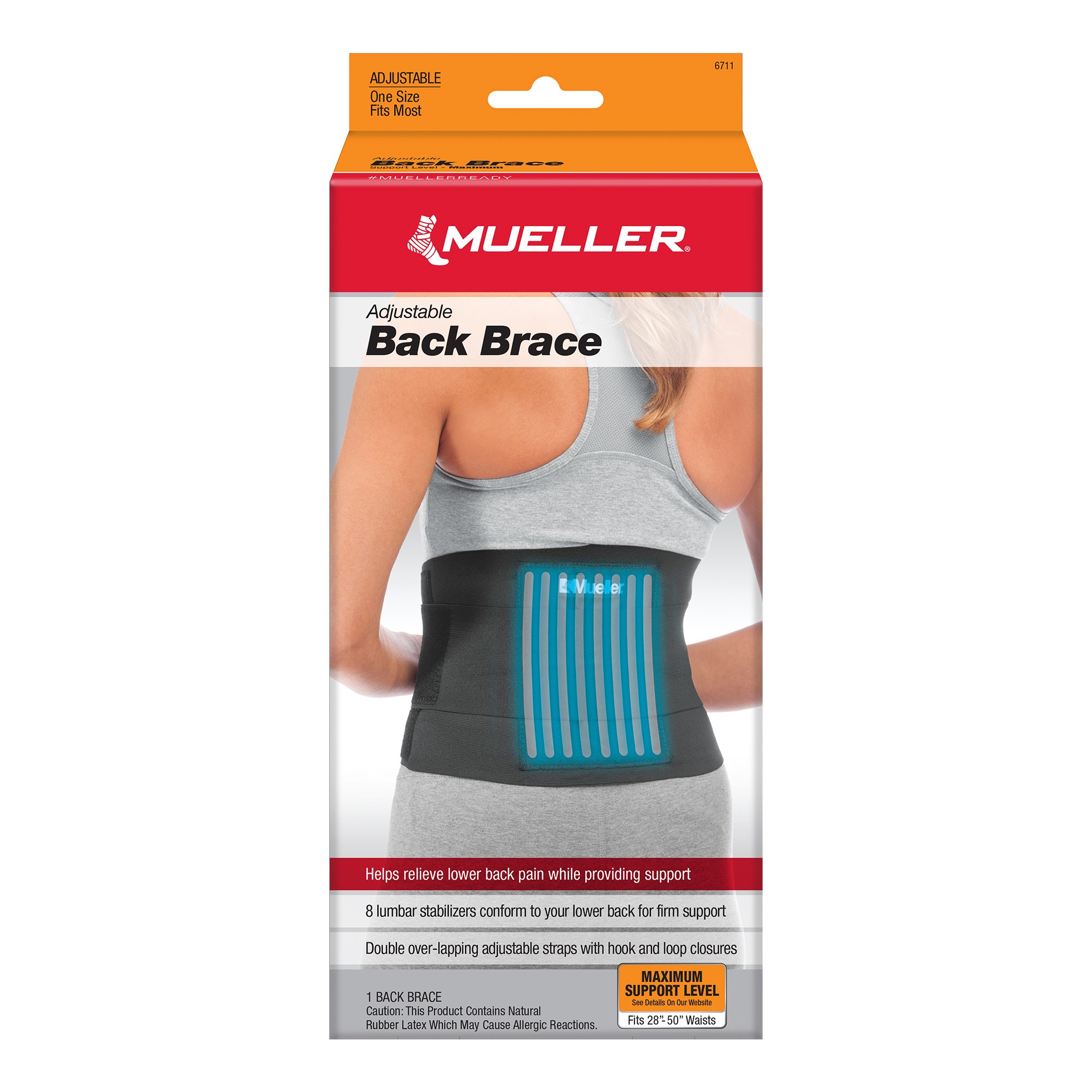 Mueller Back Brace, Lumbar Support, 28  50 Inch Waist, Hook and Loop Closure MK 1141668