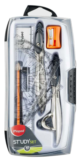 Study Compass and Geometry Kit, 10-Piece Assortment with Shatterproof Box, Assorted Color