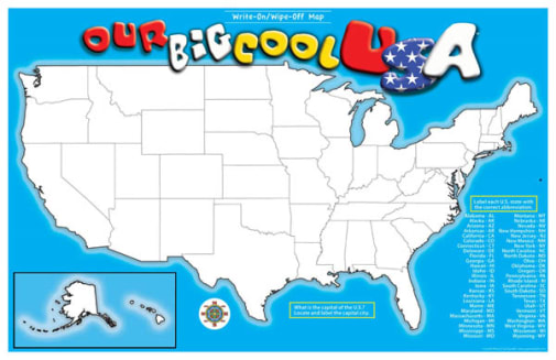 Write-on/Wipe-off US Map (11" X 17")