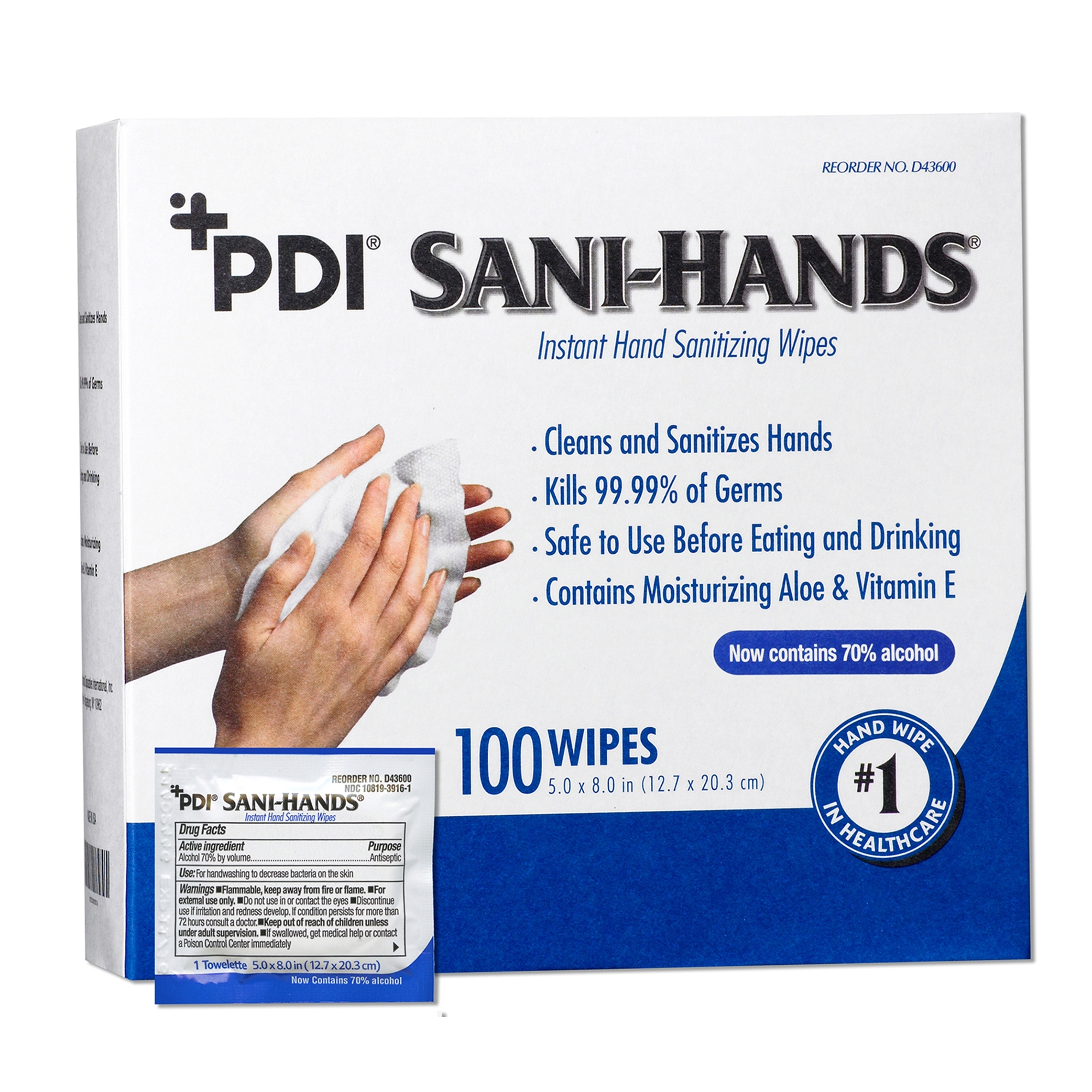 Sani-Hands Hand Sanitizing Wipes, Ethyl Alcohol, Unscented, 5 x 8 Inch MK 642392