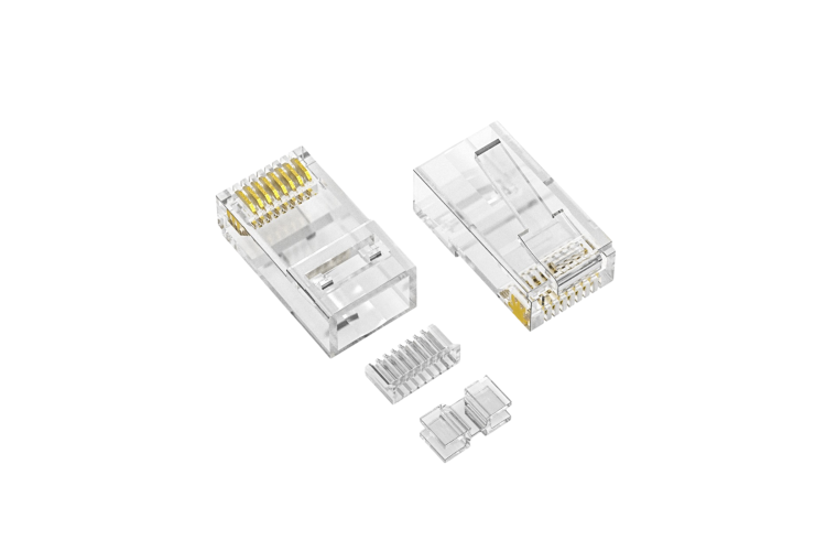 RJ45 Cat6A Modular Plug for Solid Cable, 3-Prong Contact, 3PC Type, 50 Micron Gold – 100-Pack