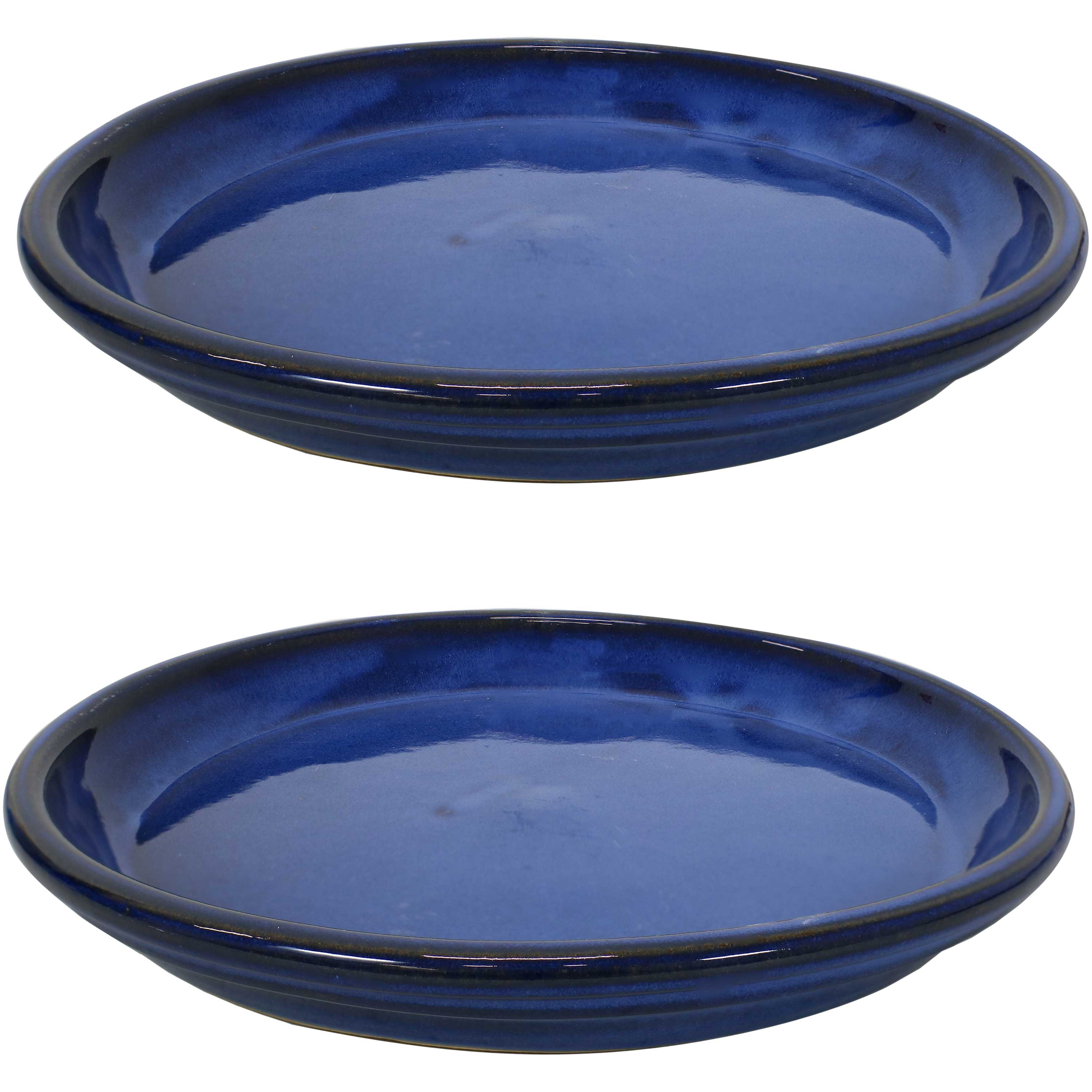 Sunnydaze Ceramic Planter Saucer - Imperial Blue - 12-Inch - Set of 2