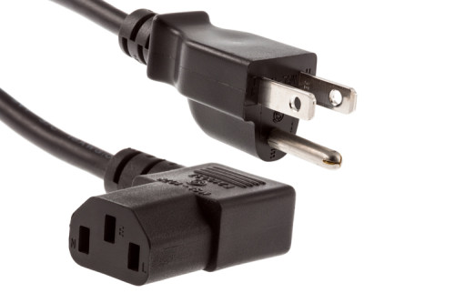 Image of AC Power Cord, C13 to 5-15P Right Angle, 18 AWG, 3ft