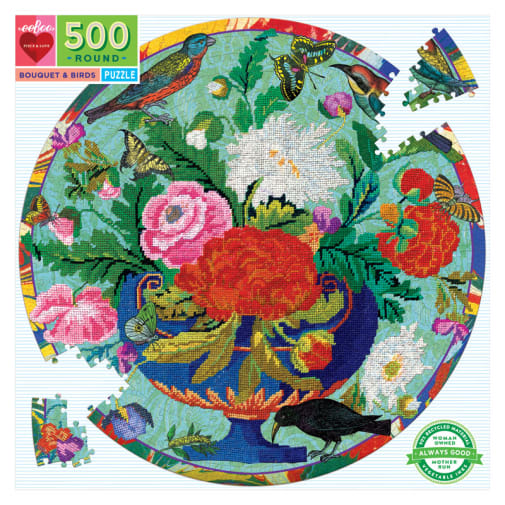 eeboo Bouquet & Birds Round Jigsaw Puzzle (500 pieces)