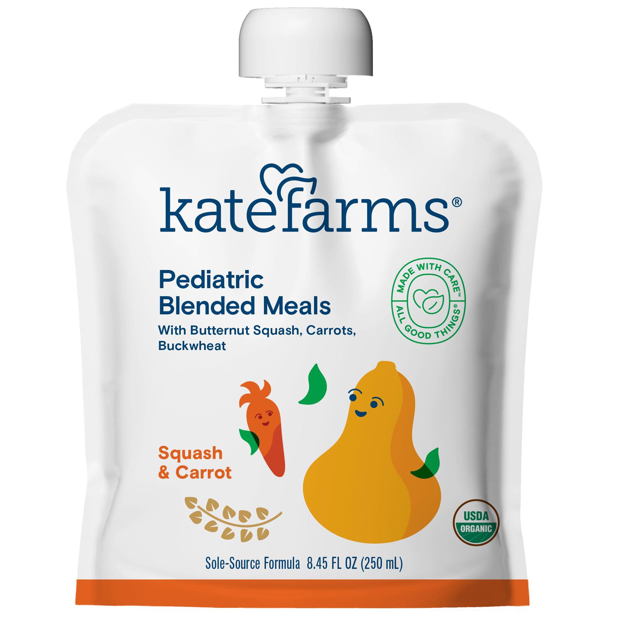 Kate Farms Pediatric Blended Meals with Squash and Carrots, 8.45-ounce pouch MK 1241599
