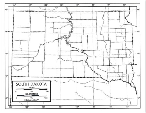 South Dakota Map Laminated single (8+" x 11")