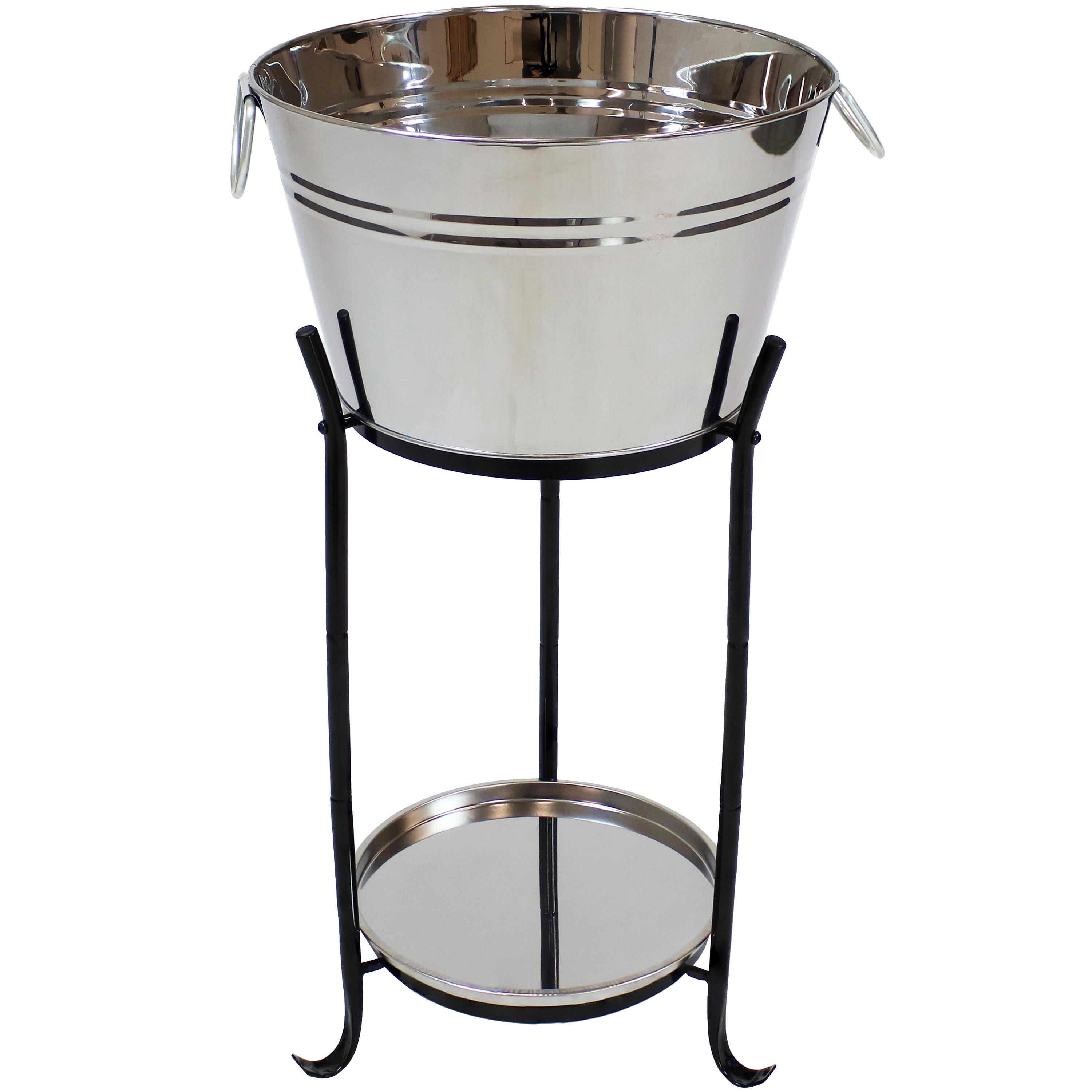 Sunnydaze Ice Bucket Drink Cooler with Stand and Tray - Stainless Steel