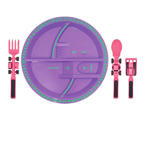 Construction Utensil Set and Plate - Pink (Constructive Eating)