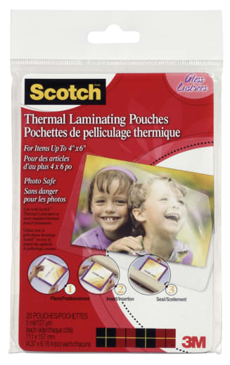Thermal Pouches, Photo Size 4" x 6" 20 per pack