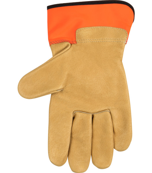 Hi-Vis Orange & Grain Pigskin Palm with Safety Cuff, Orange, large