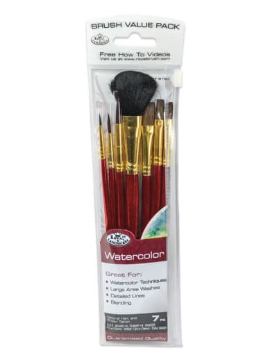 Royal & Langnickel Natural Hair & Brown Taklon Watercolor Paint Brush Set (7 piece)