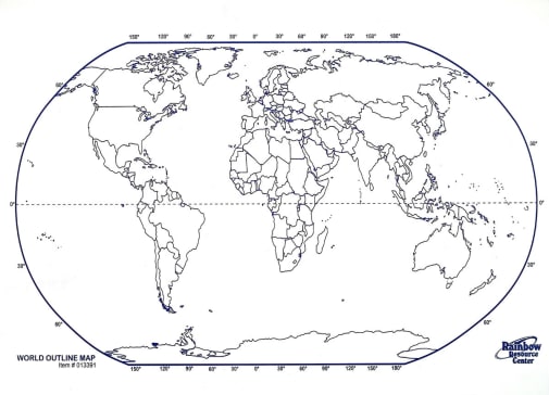 World Map Outline Write 'n Wipe Bd 13" x 18"