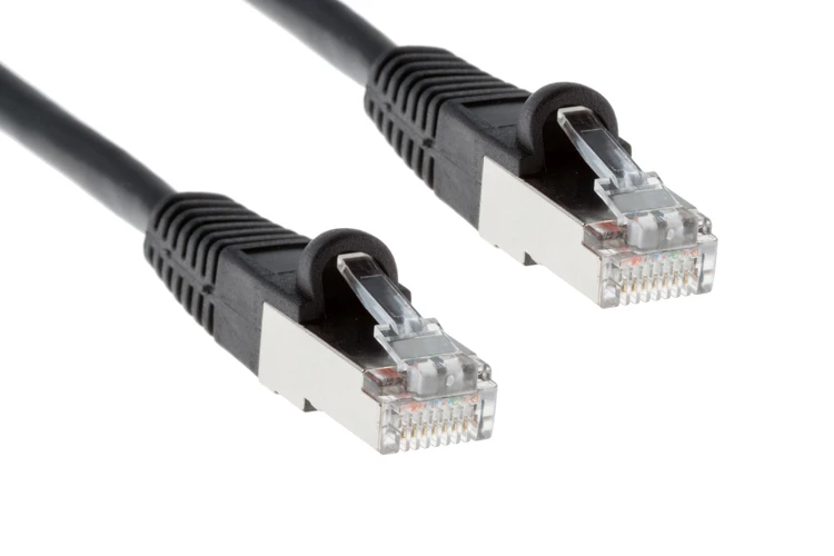 Cat5e Shielded Ethernet Patch Cable, Half-moon Boot, 35 ft, Black