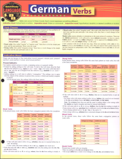 German Verbs Quick Study
