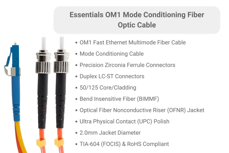 LC to ST Mode Conditioning 62.5/125 OM1 UPC Fiber Patch Cable, 3 Meters