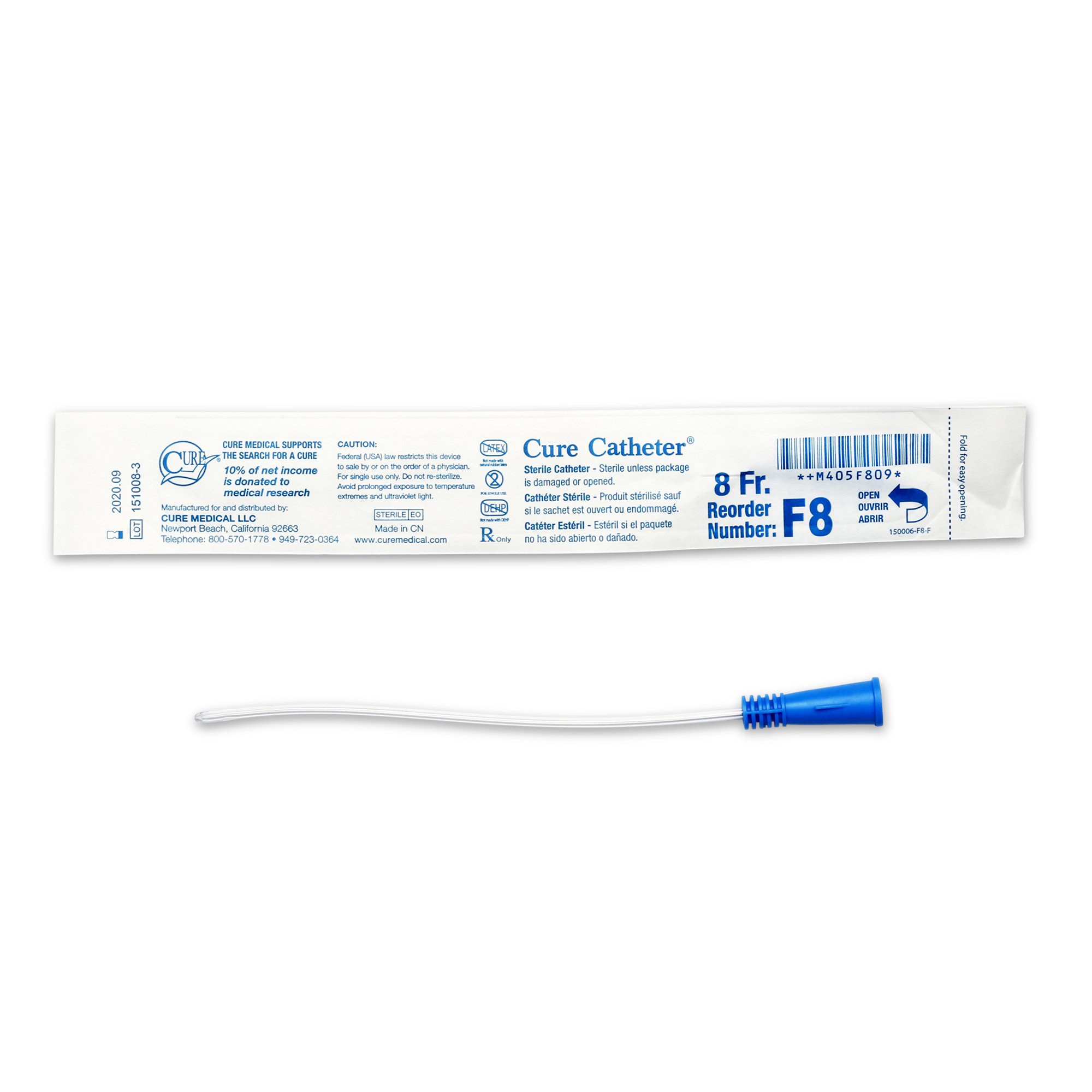 Cure Catheter Urethral Catheter, 8 Fr., Female, Straight MK 761795