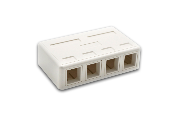 RJ45 Blank Surface Mount Box, 4 Ports, White