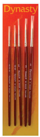 Dynasty White Taklon Watercolor Rounds Paint Brush Set: Round 3/0, 2/0, 1, 3, 5