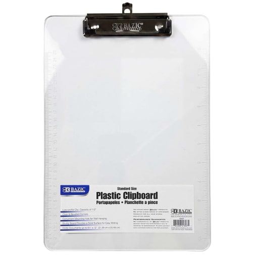 Clipboard with Low Profile Clip - Standard Size Clear Plastic