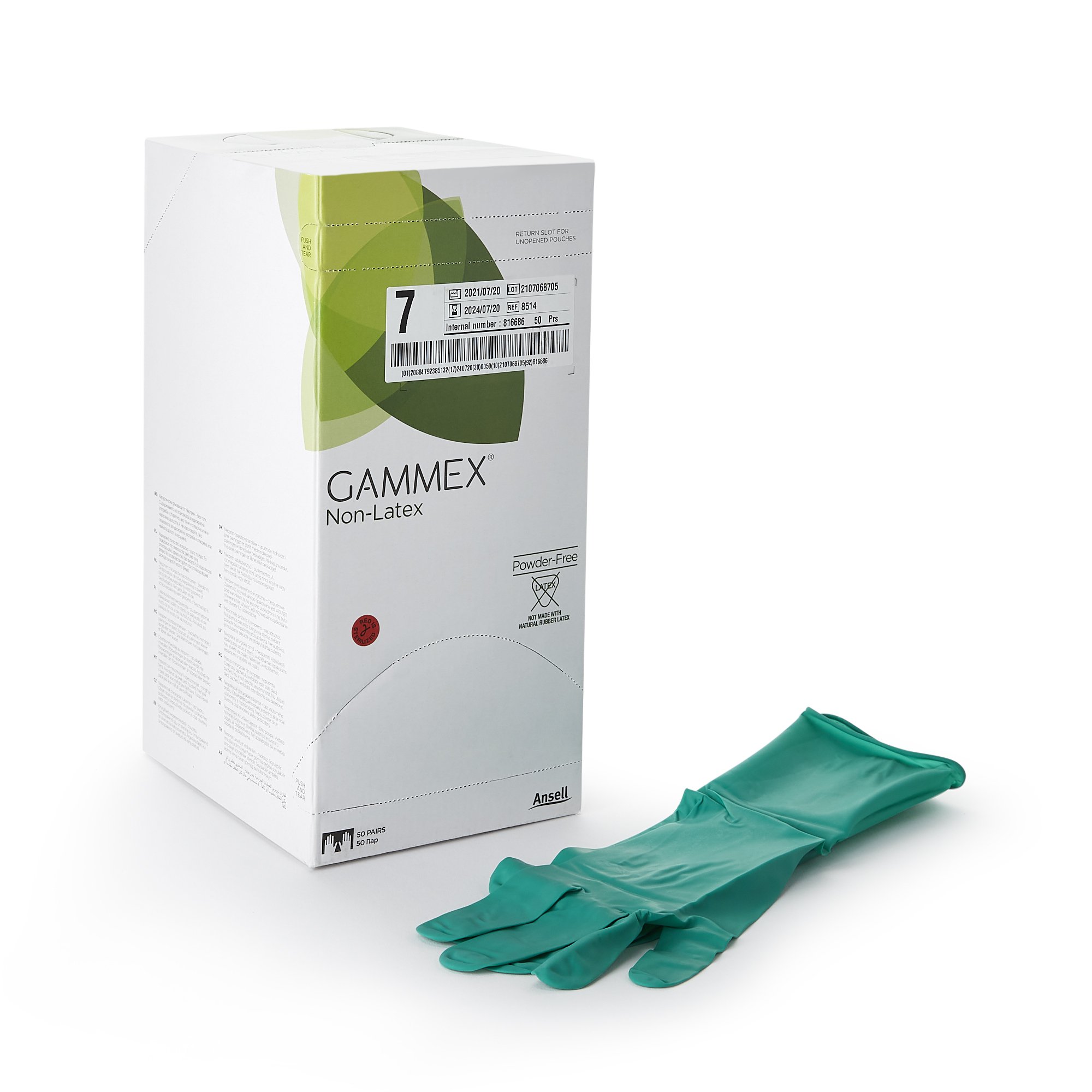 Gammex Non-Latex Polyisoprene Surgical Glove, Size 7, Green MK 364345