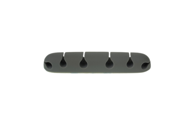 Silicone Desktop Cable Organizer w/ Adhesive backing, 6 Slot, Gray