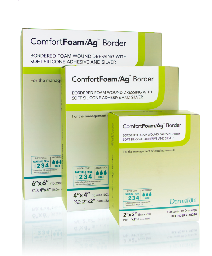 ComfortFoam/Ag Border Silver Foam Dressing, 4 x 4 Inch MK 1054366