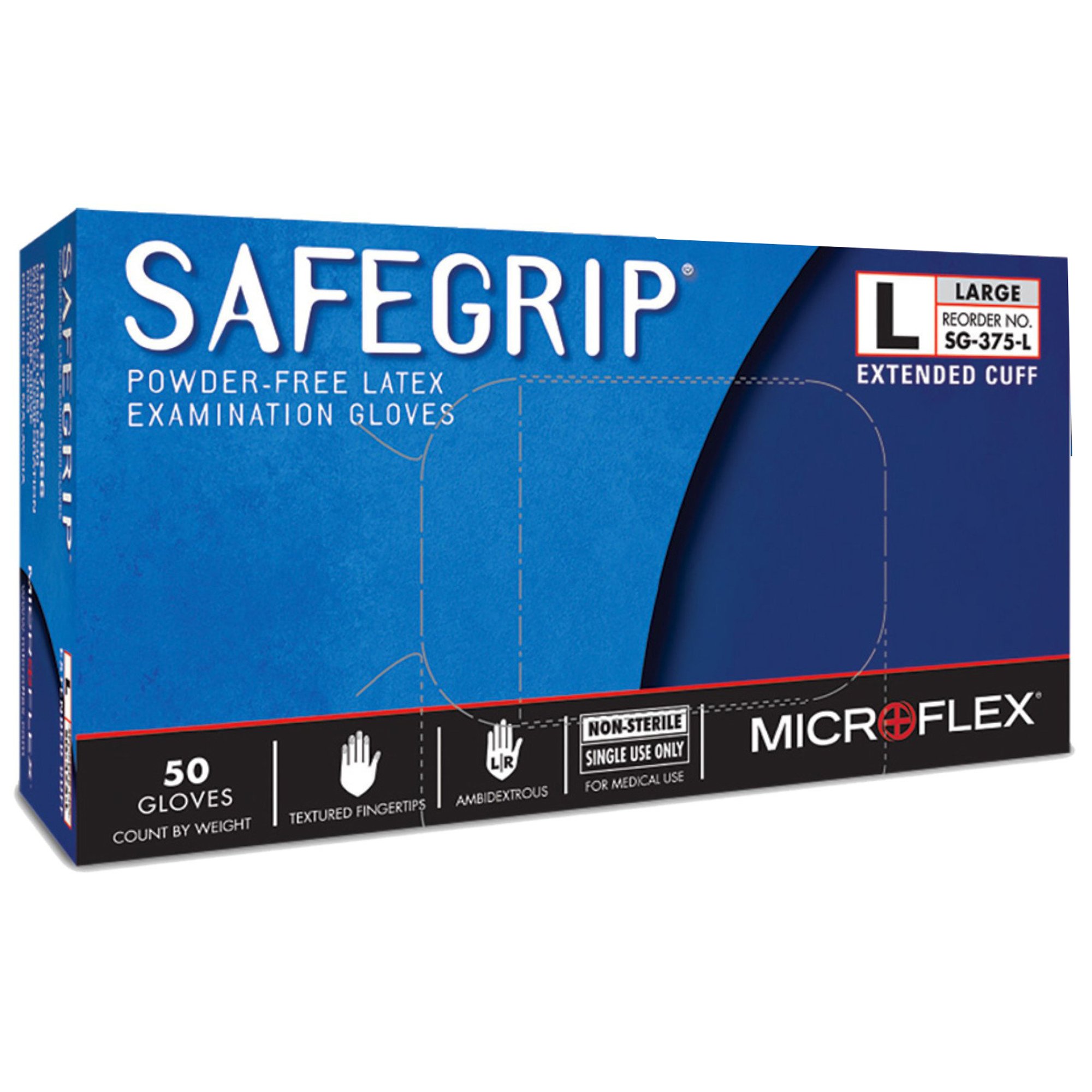 SafeGrip Latex Extended Cuff Length Exam Glove, Large, Blue MK 306871