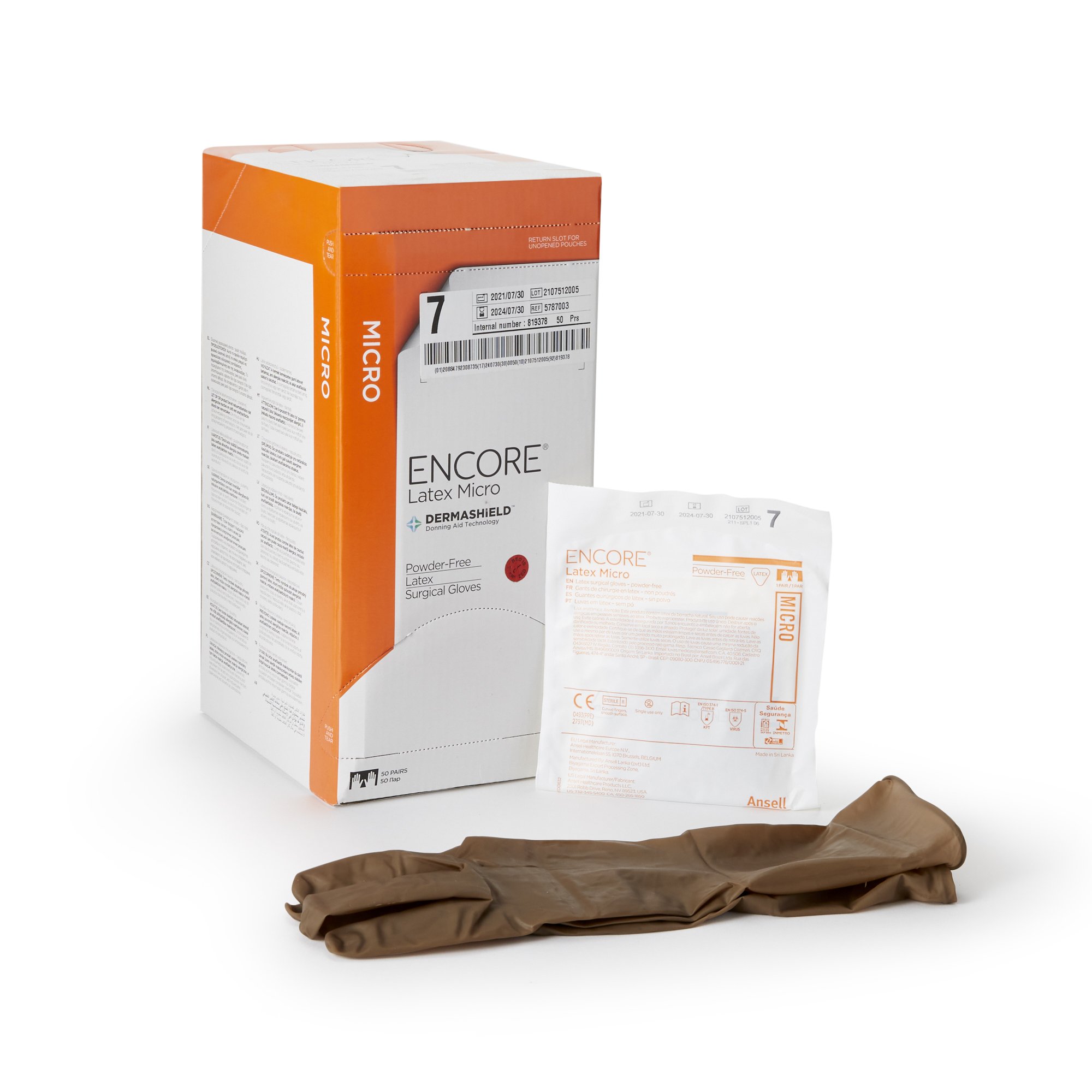 Encore Latex Micro Surgical Glove, Size 7, Brown MK 362177