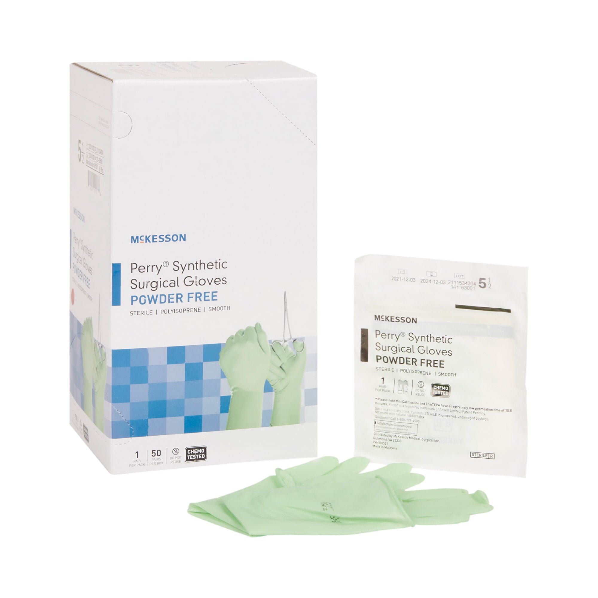 McKesson Perry Performance Plus Polyisoprene Surgical Glove, Size 5.5, Green MK 1044719