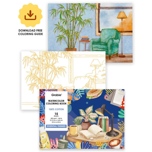 Essential-Themed Watercolor Coloring Book