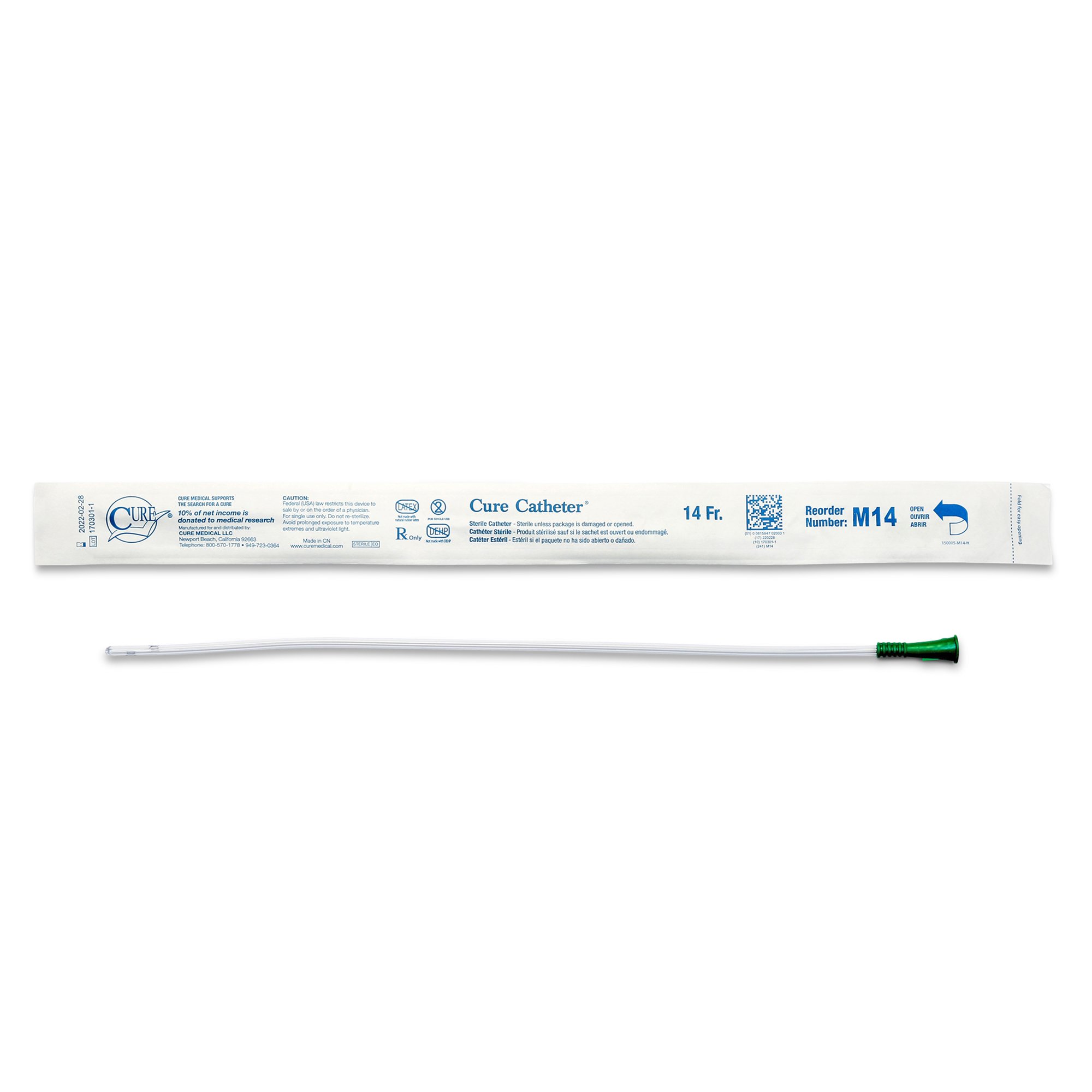 Cure Catheter Male Intermittent Catheter, 14 Fr., Straight MK 701370
