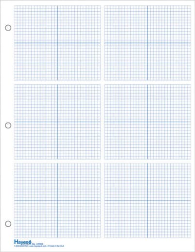 Graph Paper, 6 Grid 1/8" Blue Squares (100 sheet pack)