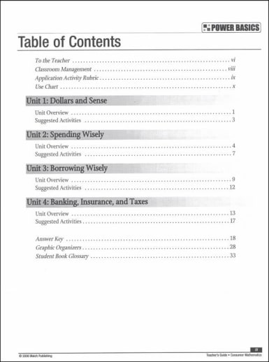 Power Basics: Consumer Math Teacher's Guide (2006 Edition)