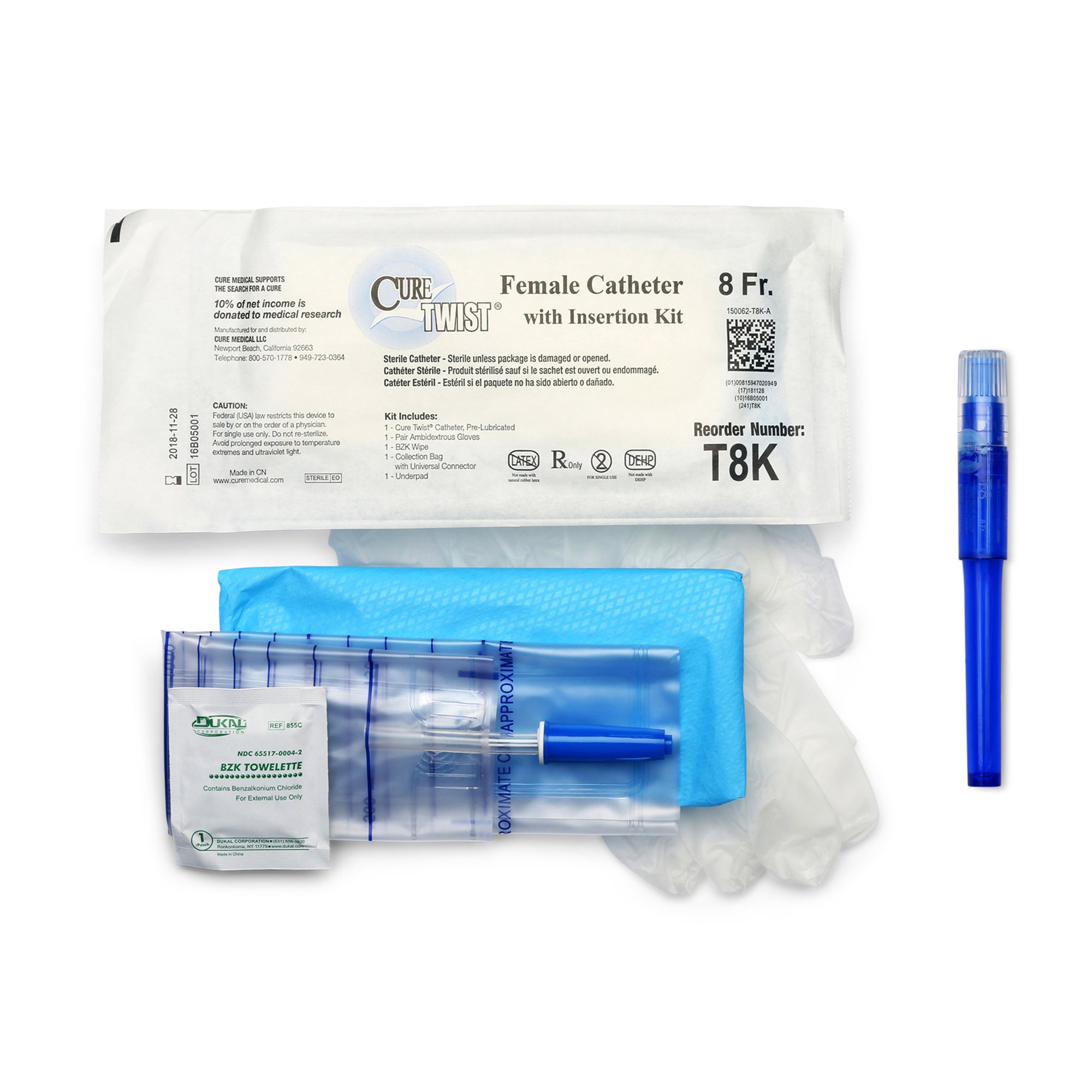 Cure Twist Intermittent Catheter Kit, 8 Fr. MK 1034689