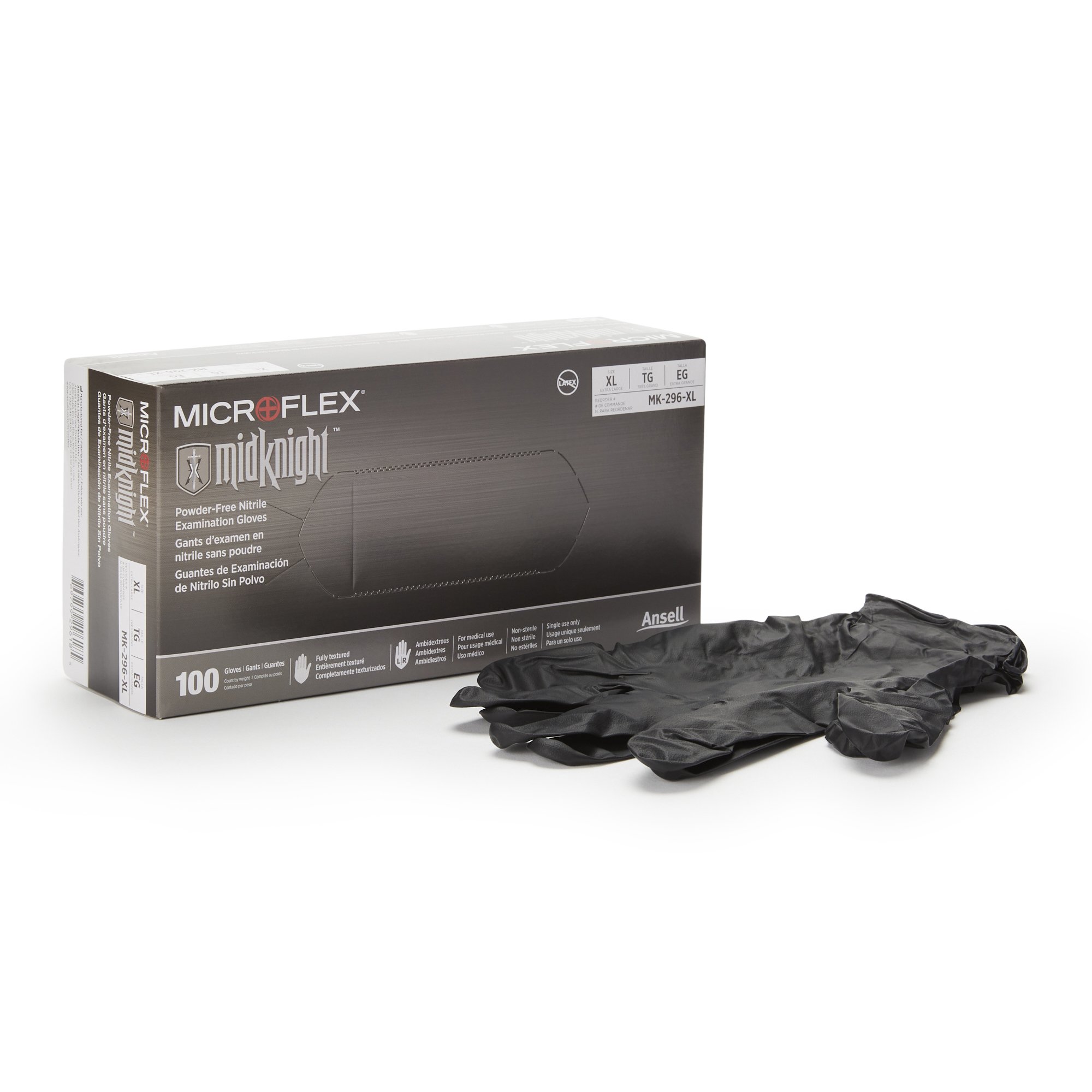Microflex MidKnight Nitrile Exam Glove, Extra Large, Black MK 667878