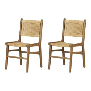 Rattan and Teak Dining Chair, Set of 2