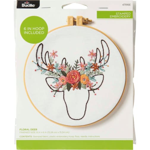Floral Deer Stamped Embroidery Kit (6")