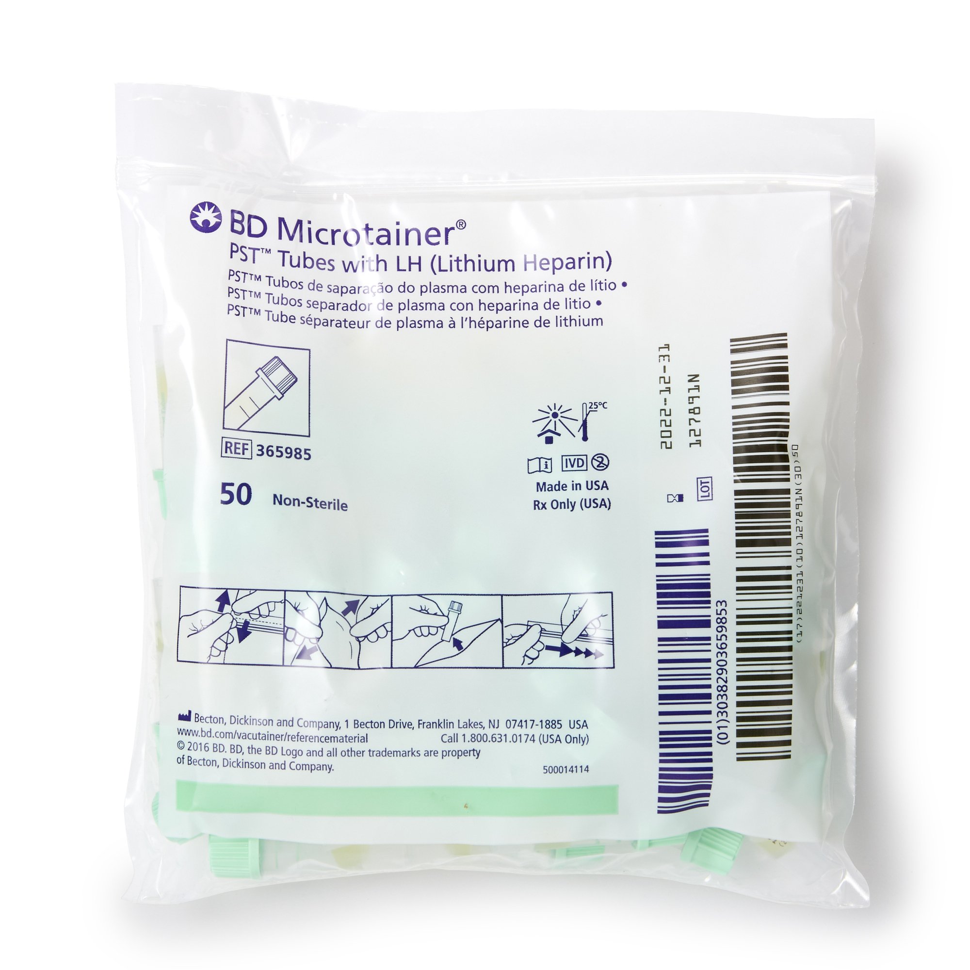 BD Microtainer Capillary Blood Collection Tube Lithium Heparin / Separator Gel Additive 400 L to 600 L BD Microgard Closure Plastic Tube MK 440508