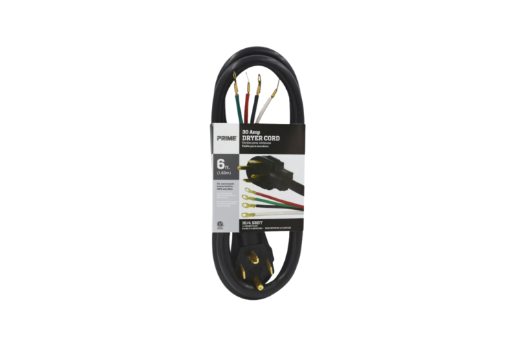 6Ft 10/4 Dryer Cord, 30Amp, 4-Prong, 4-Wire SRDT, Black