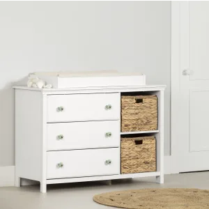 Changing table with removable rim, drawers, and open storage